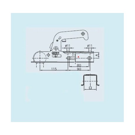 Tête d'attelage timon de 50 mm PTAC 800KG